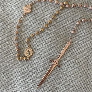 Pamela Love Dagger Rosary Rosebud Necklace in Rose Gold